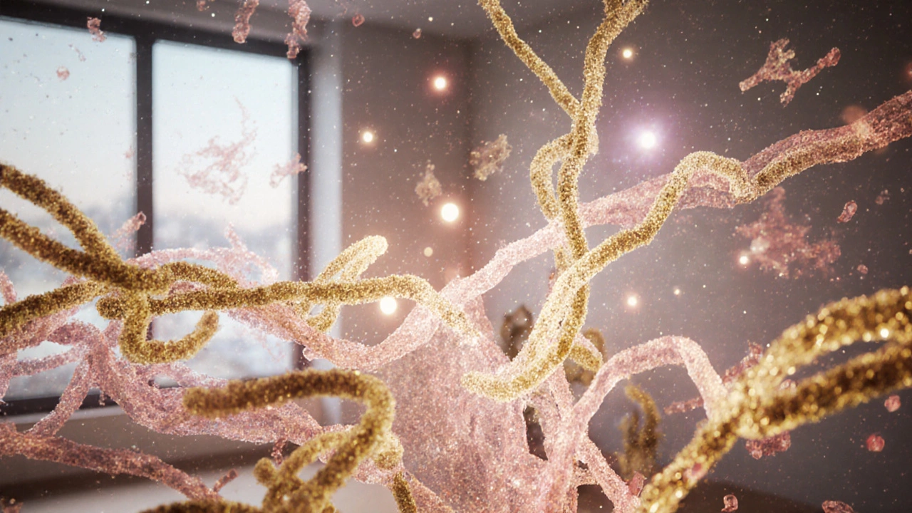 Абстрактные коллагеновые волокна, переходящие от хаотичных к упорядоченным структурам