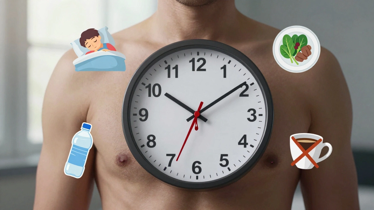 Часы в груди человека, где стрелка ломается и капает кровью — символ неправильного времени для сдачи крови.