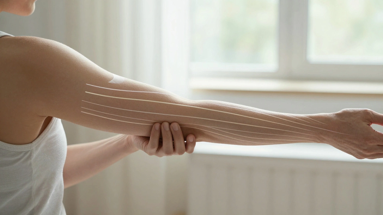 Человек мягко двигает рукой, визуализация коллагеновых волокон перестраивается вдоль нагрузки.