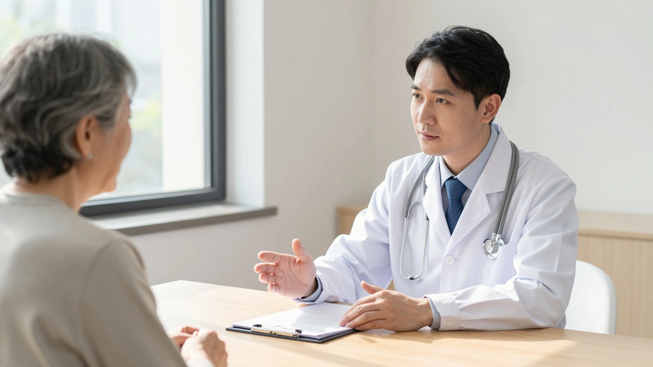 Врач консультирует пациента в светлом медицинском кабинете