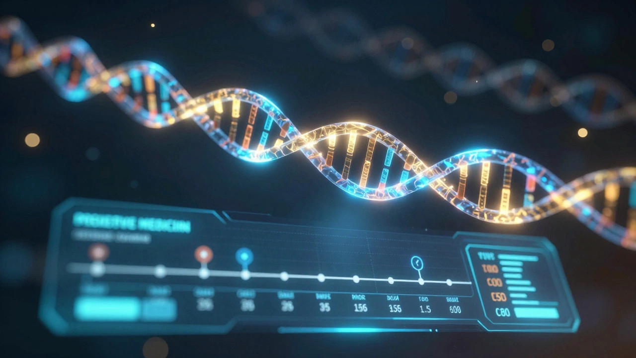 Голограмма спирали ДНК, символизирующая прогностический генетический анализ
