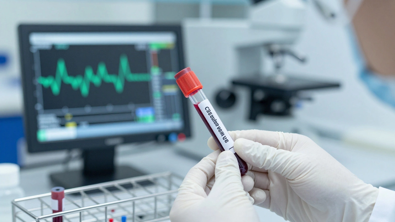 Пробирка с венозной кровью в современной медицинской лаборатории.